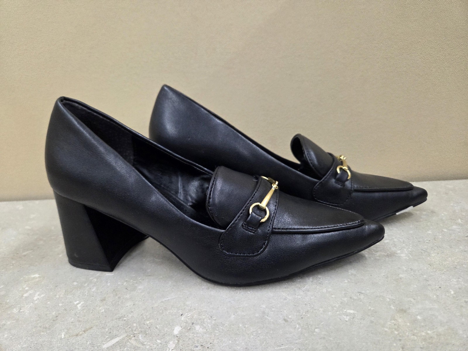 Charles by Charles David Shoes Womens Size 8M Black Amity Loafer Heels Gold Bit