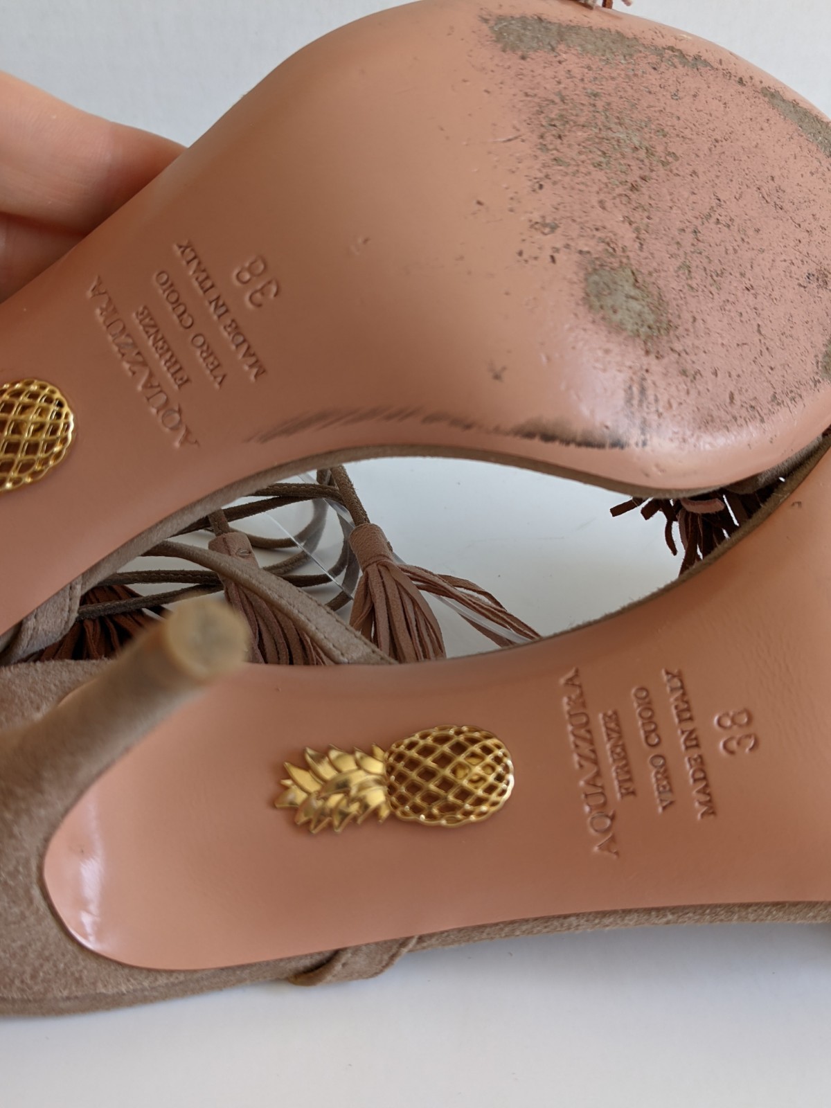 AQUAZZURA WILD THING 85 mm TERRACOTTA SUEDE FRINGE SANDAL Heels 38