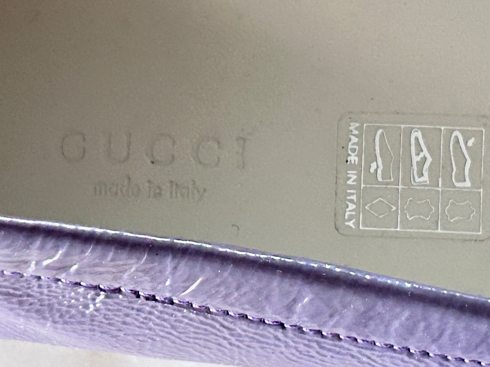 GUCCI Purple Patent Leather Script Logo Driving Loafers Shoes Womens 36 Italy