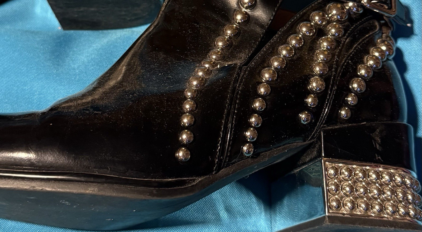 Jeffrey Campbell🔥Rock N Roll🔥Black Silver Studded Buckle Boots Silver 8.5