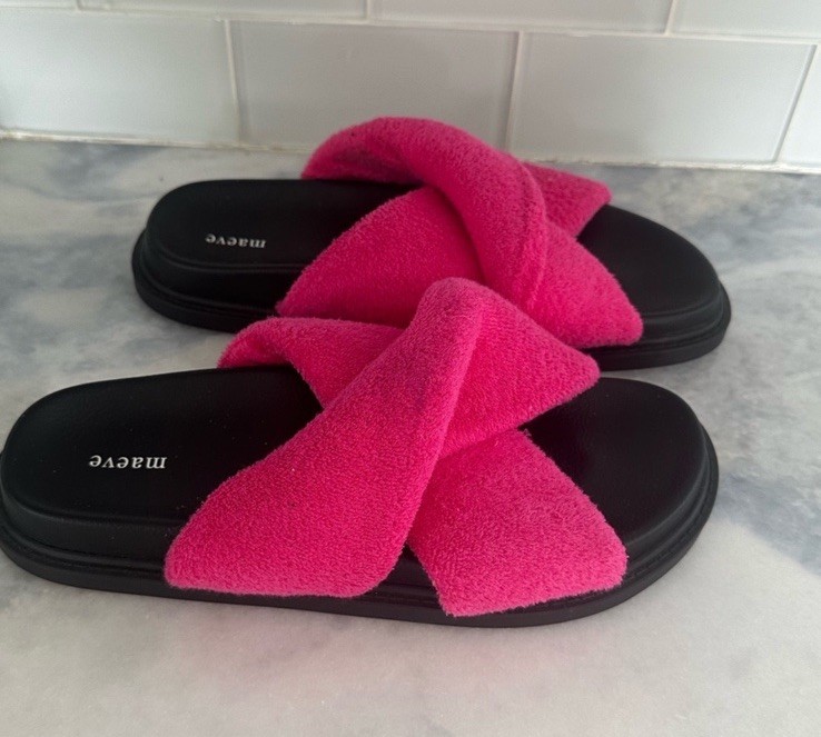 Size 8-New Anthropologie Maeve Terry Slide Sandals In Pink & Black
