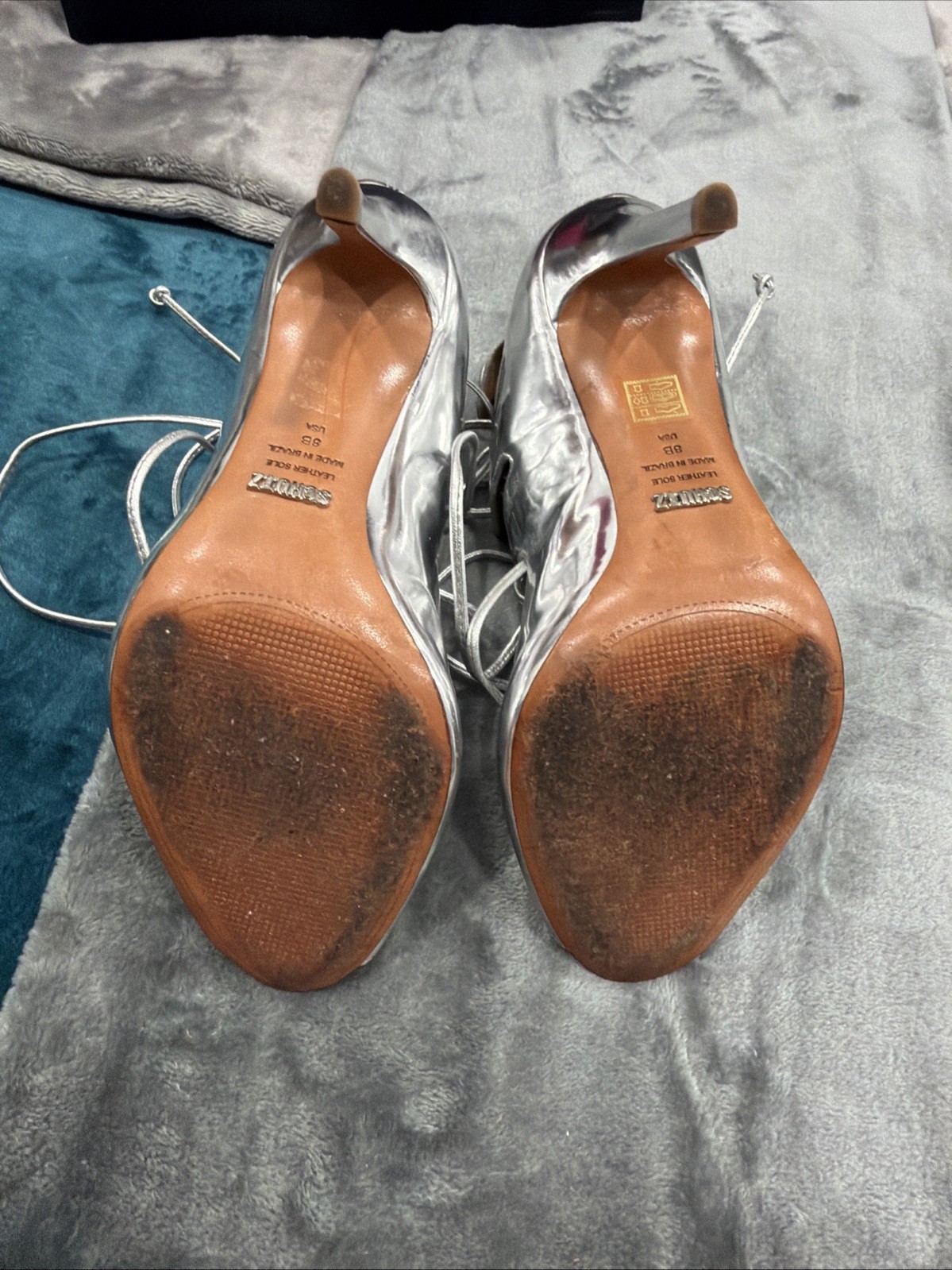 Schultz Leather Size 8 Silver Lace Up Open Toes Sandals Made In Brazil’s