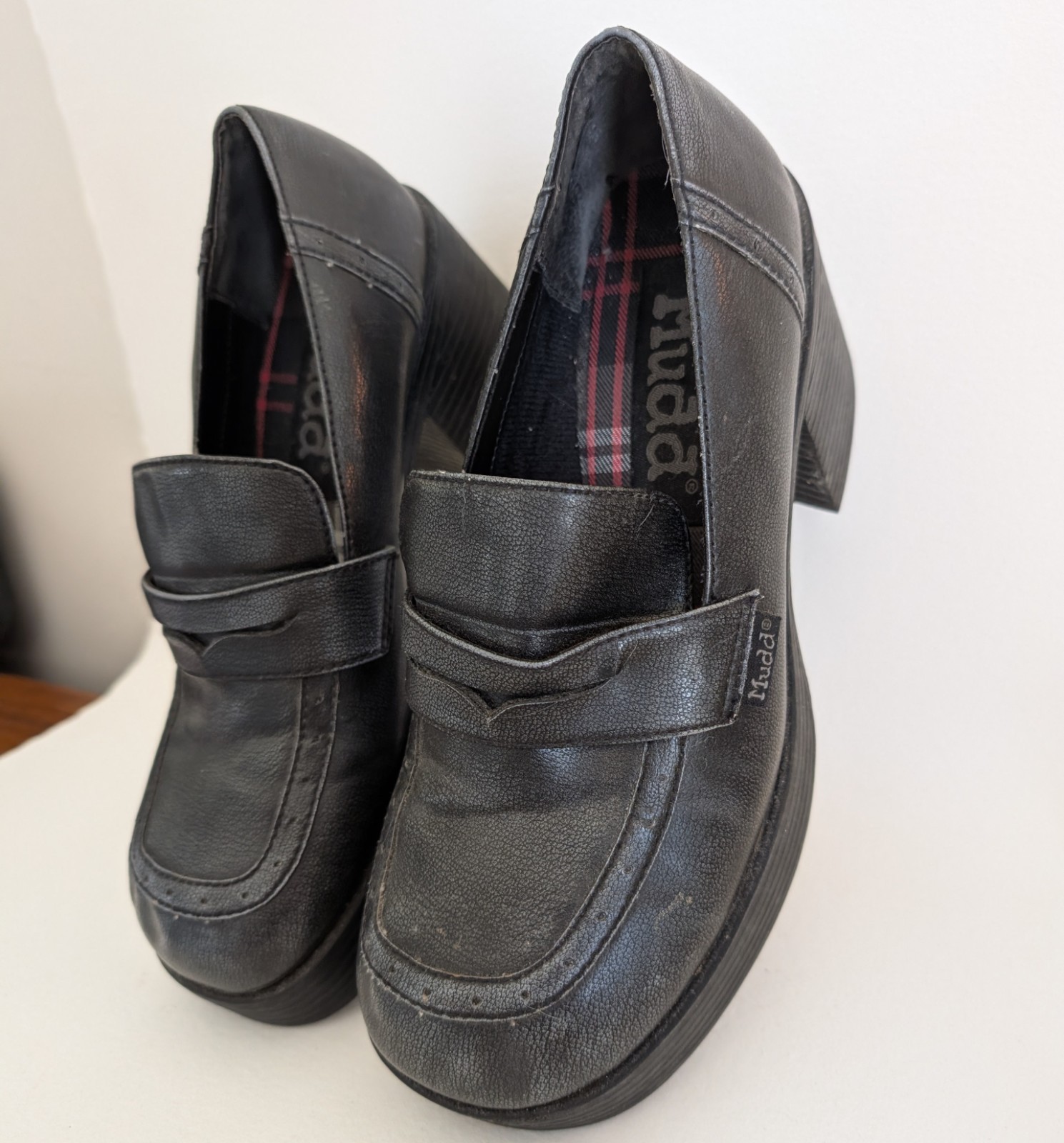 Vintage Mudd Y2K Black Chunky Block Heel Platform Loafer Shoes Size 8 90’s RARE