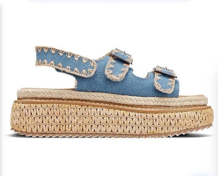 Freely Women’s Raffia Platform Sandals, Sz 7 Blue Retro Hobo Hippie