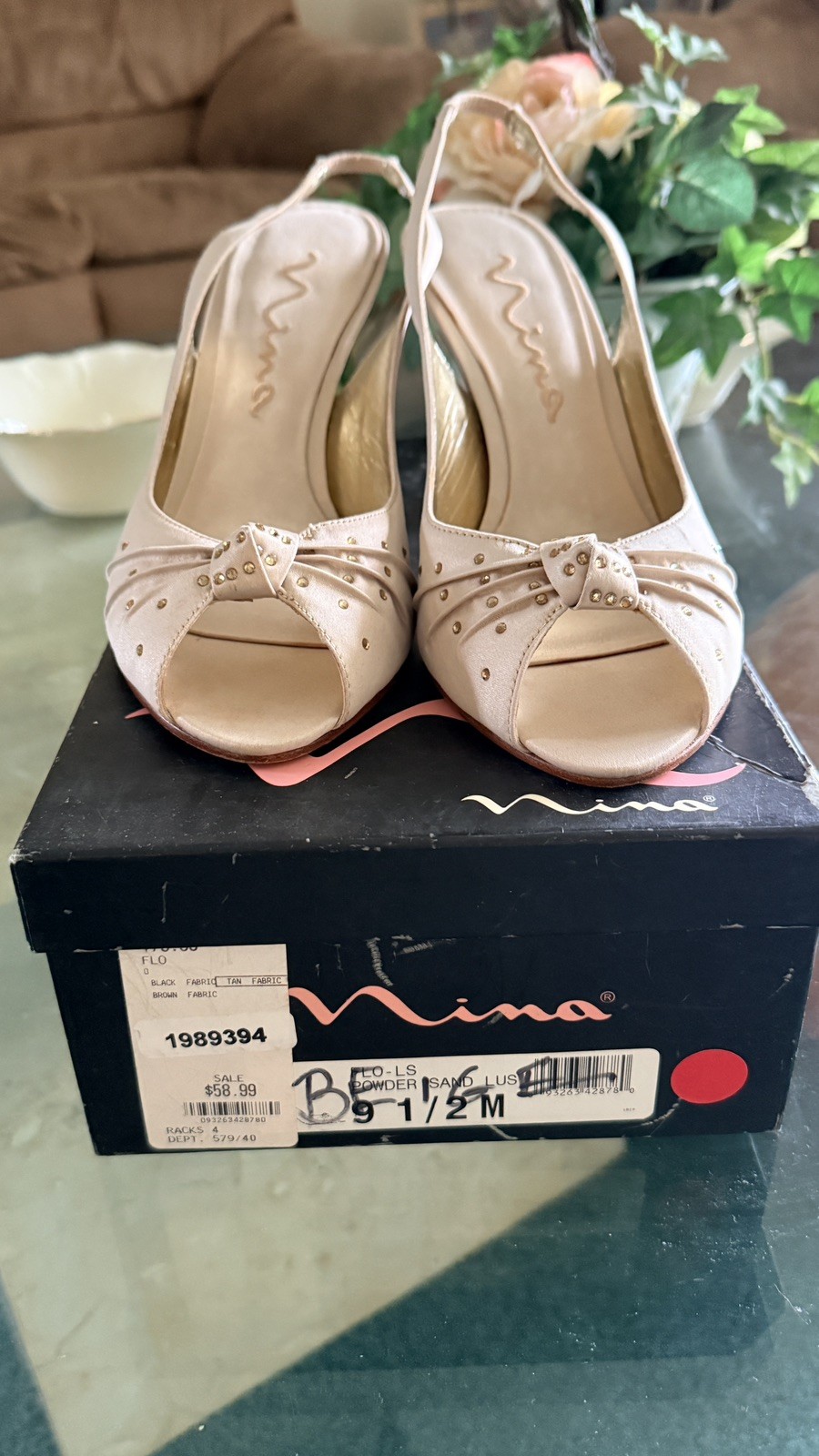 Woman’s Beautiful Classy Nina Suede Gold Beige Heel Shoes Pumps Size US9.5 /39.5