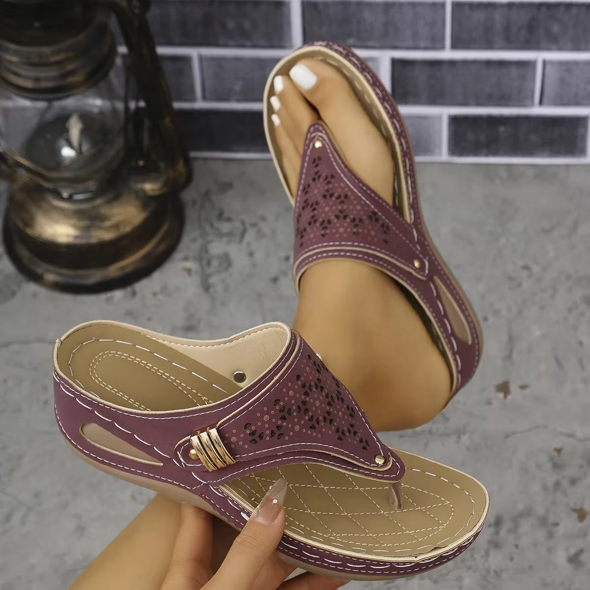 Women Platform Wedge Sandals Summer Thick Heel Slip On Open Toe Casual Fashion