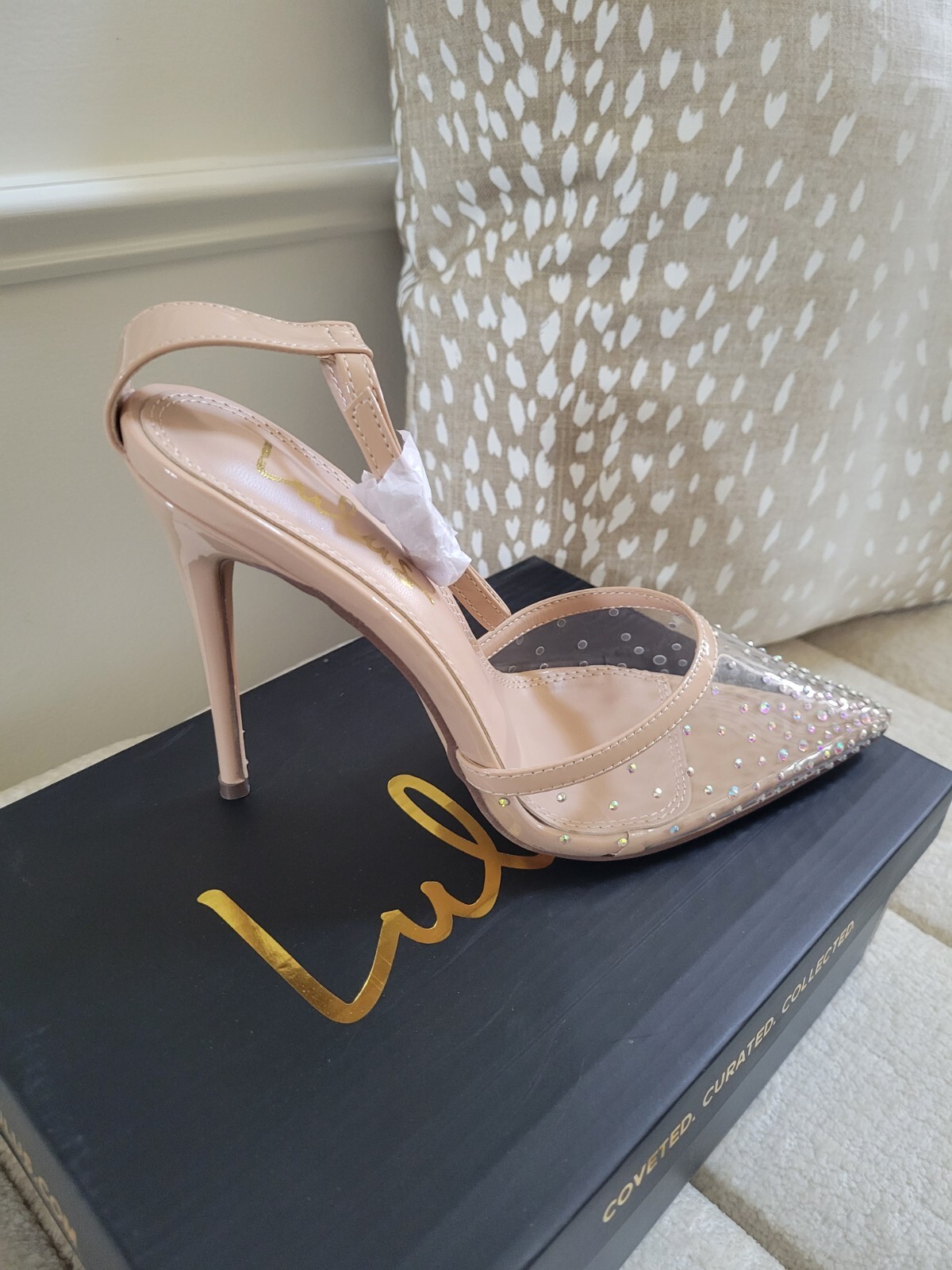 Nude Clear Rhinestone Pointed toe Heels-Lulu’s Women’s Size 8