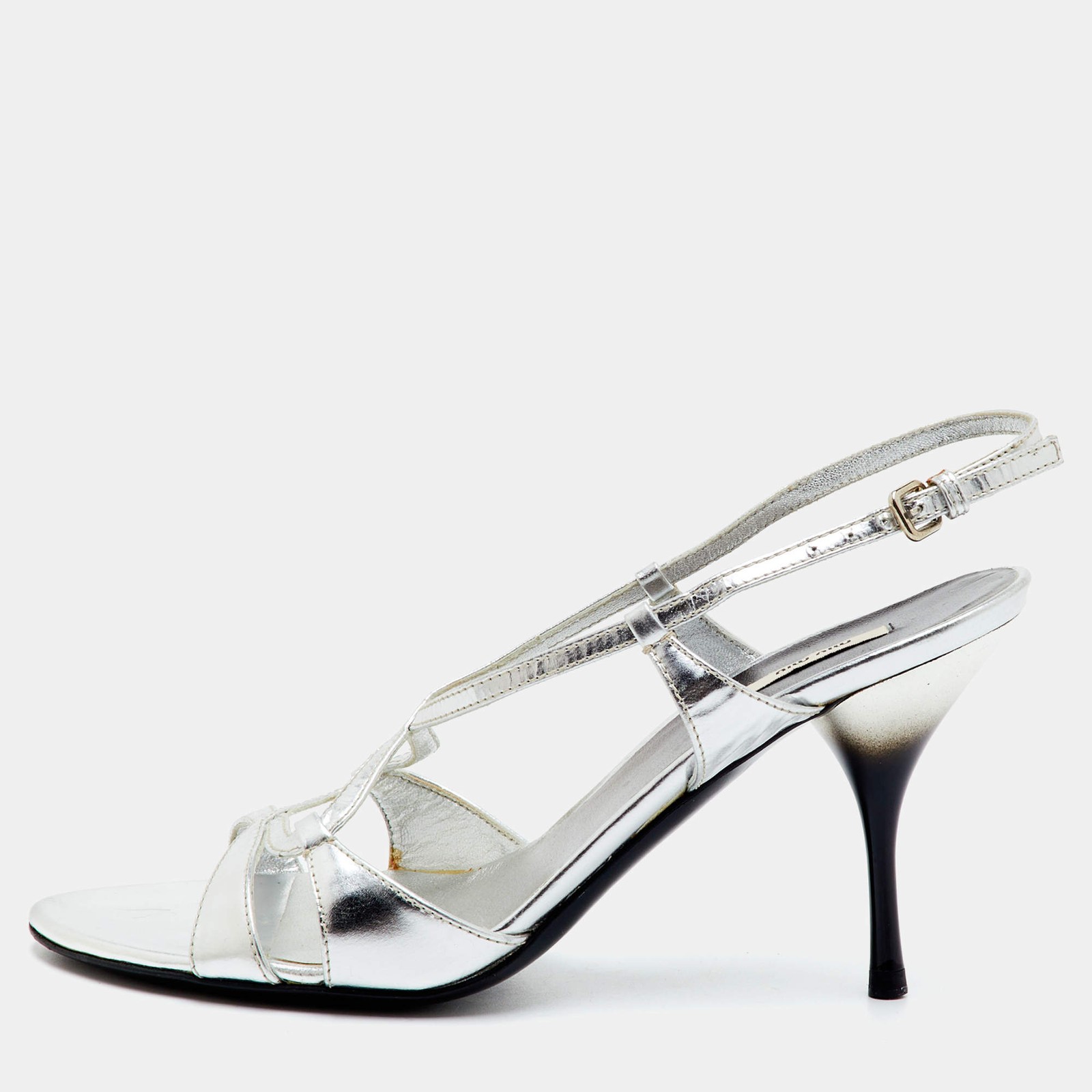 Miu Miu Size 36 Metallic Silver Leather Open Toe Slingback Sandals