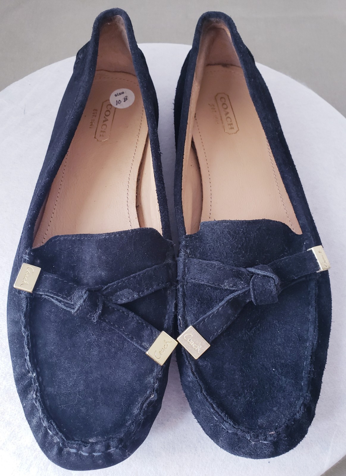 Coach Women’s Frida Suede Leather Driving Loafers Bow Black Size 10 B