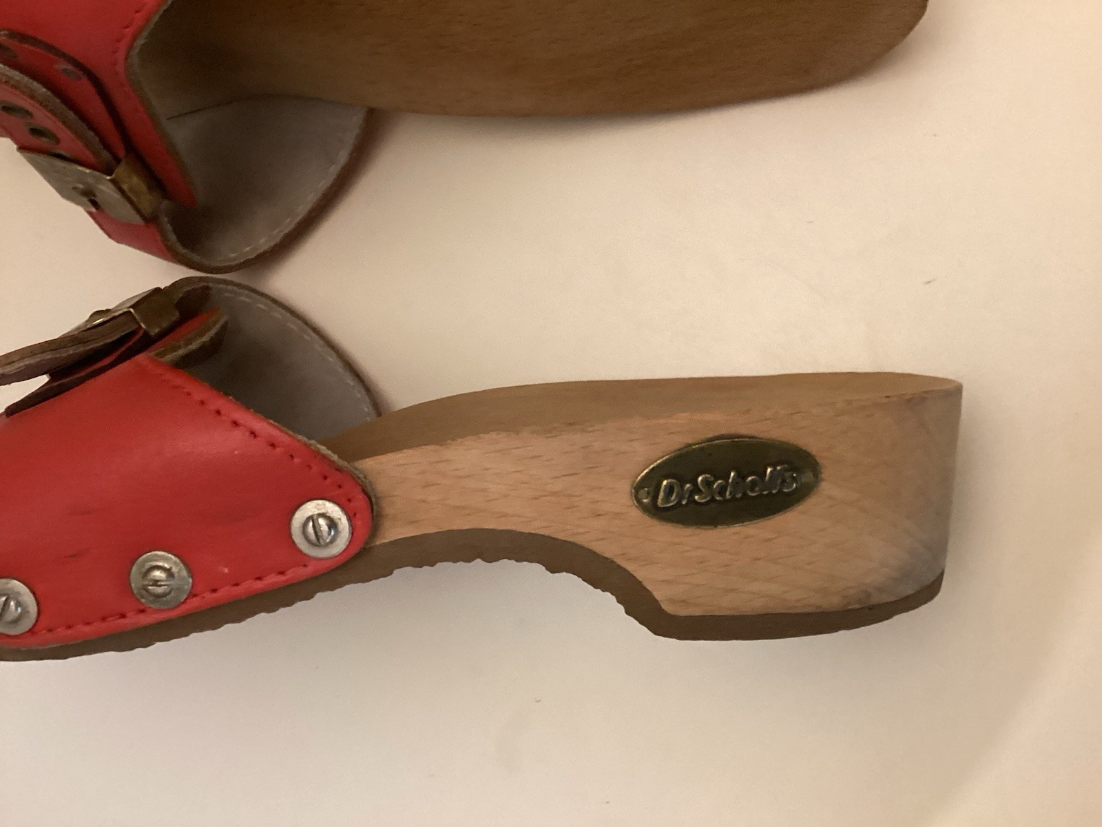 Dr Scholl’s Red & Wood Sandals Vintage 1970’s Size 5 Austria