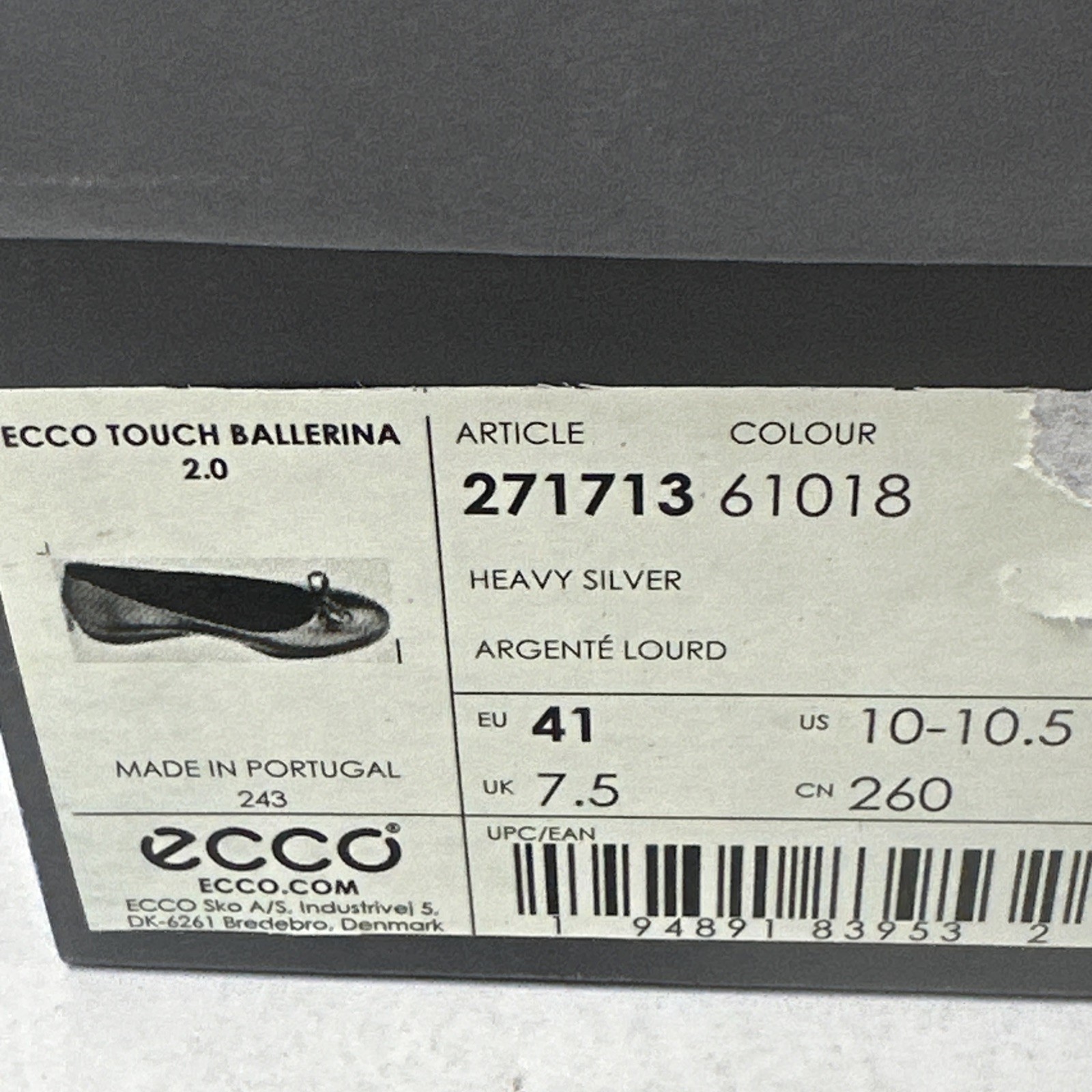 ECCO TOUCH BALLERINA FLAT | ARTICLE 271713 | HEAVY SILVER 61018 | SIZE 10-10.5US