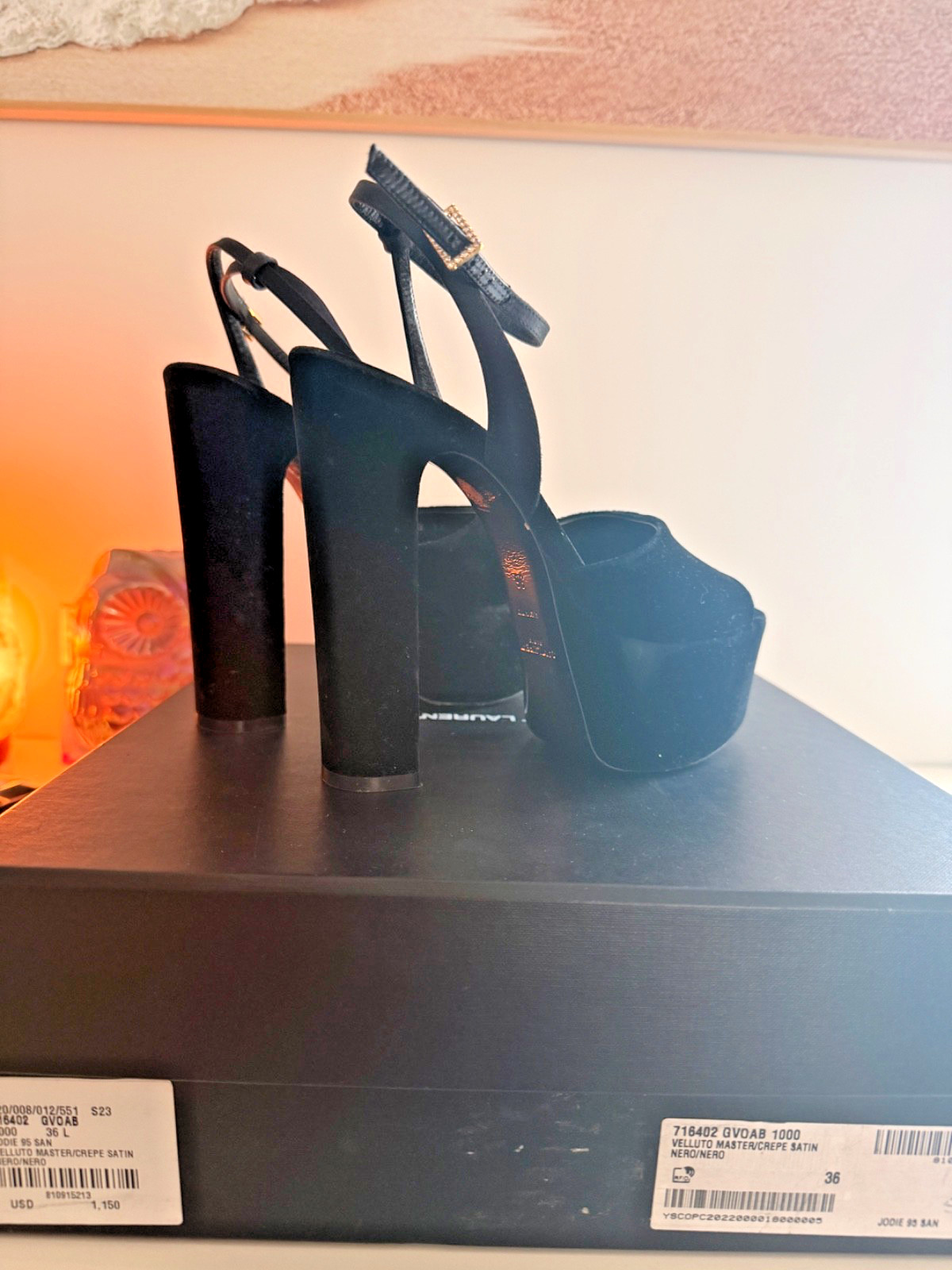 SAINT LAURENT JODIE Crepe Satin platform ankle strap