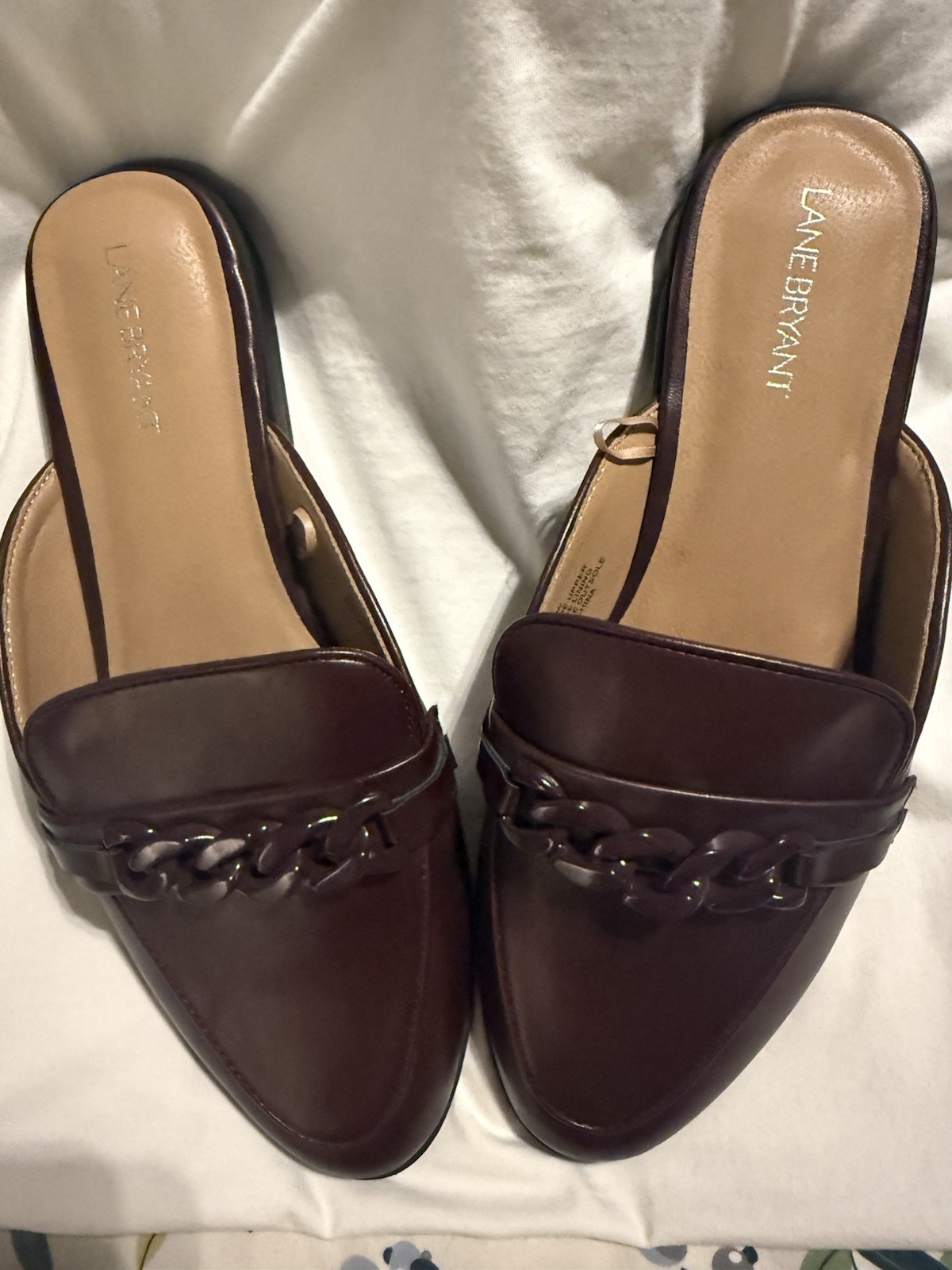 Lane Bryant Women’s Burgundy Leather Chain Accent Comfort Mule Sandals US 11