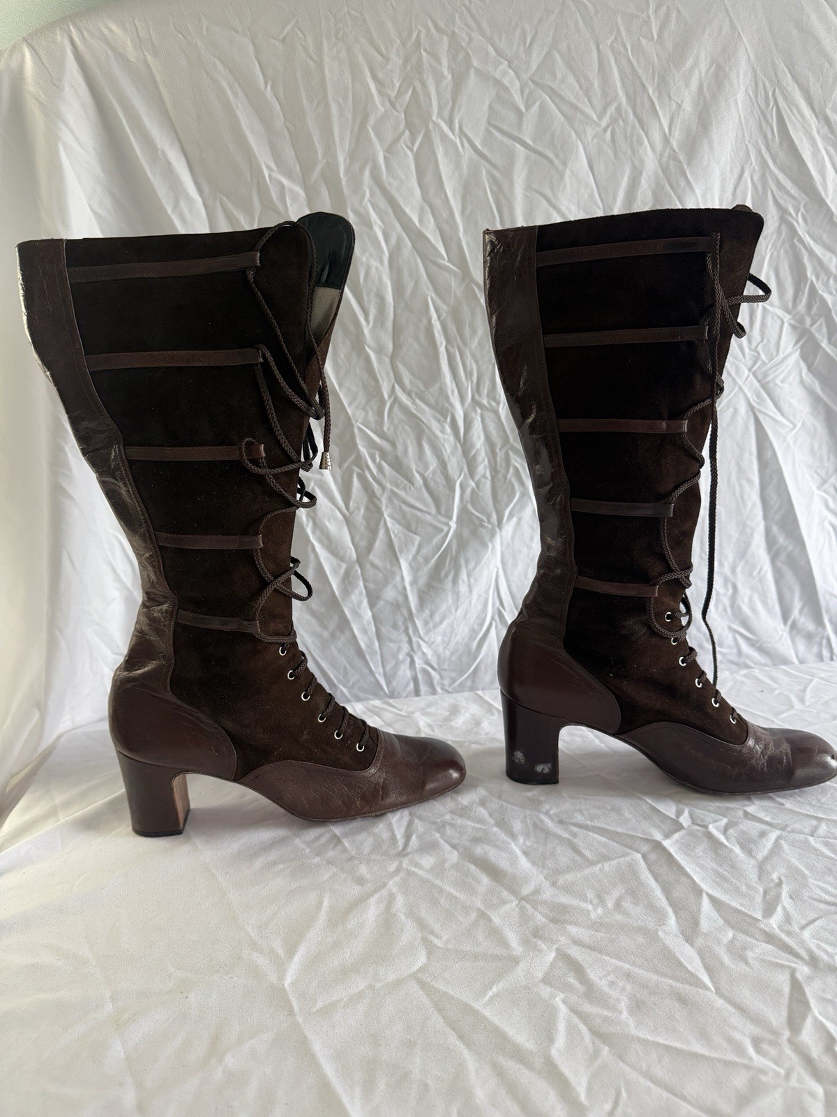 Ultima Women’s Brown Leather Knee High Riding Boots Lace Up Round Toe Size 7.5