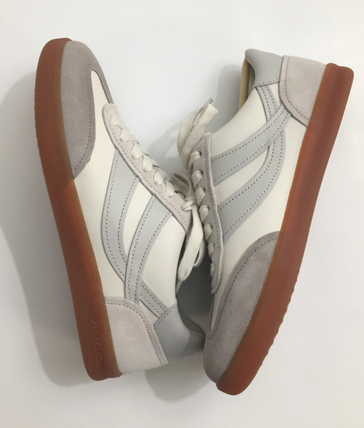Vince Women’s Oasis Sneakers Foam White/Hazelstone Grey Leather Tennis Shoes