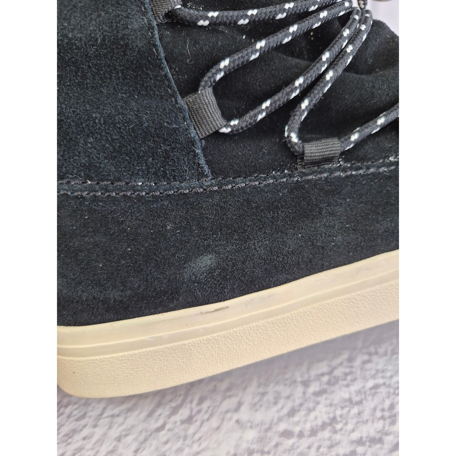 TOMS Alpine Black Suede Faux Fur Trim Lace Up Winter Boots Womens 9 10010903