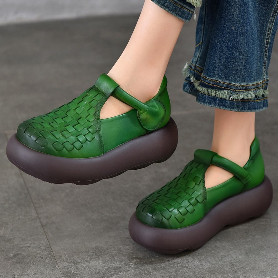 Thick Sole Mary Janes Women’s Genuine Leather Round Toe Flat Platform Creepers
