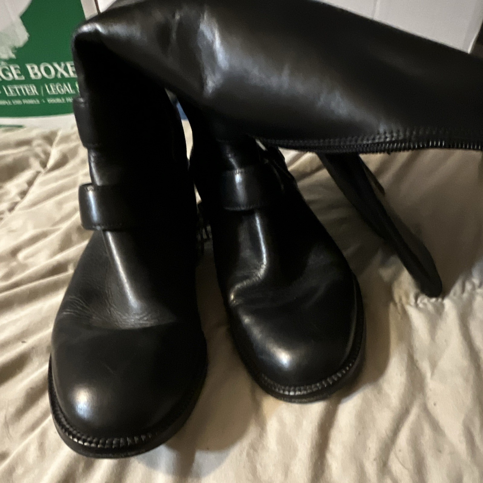 Via Spiga Black Knee High Riding Boots Faux Leather Round Toe Buckle 8.5