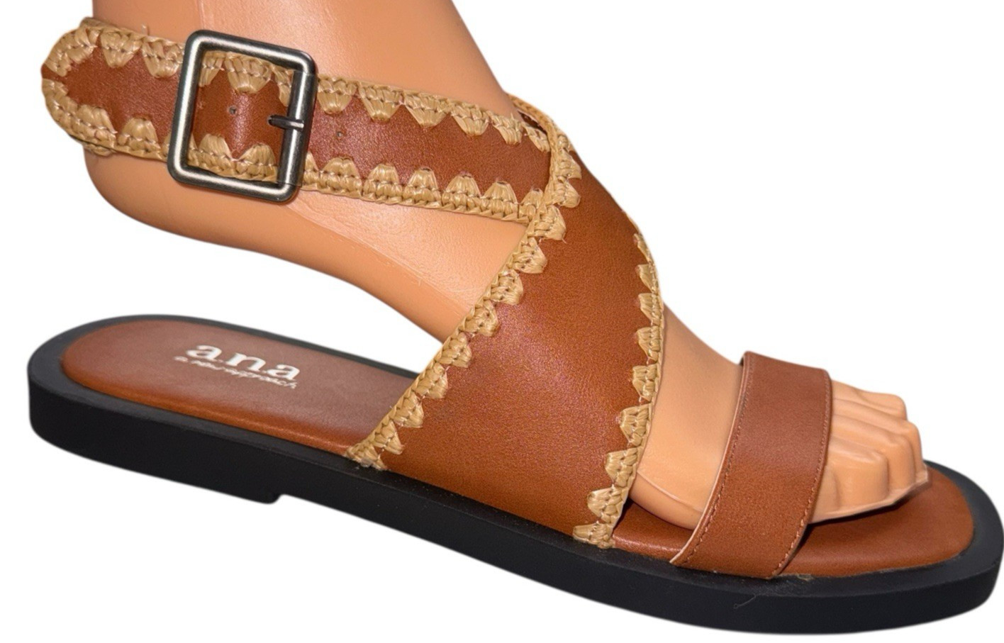 Ana Womens Size 6 Sandals Vest Cognac Crisscross Strappy Embroidered Shoes New