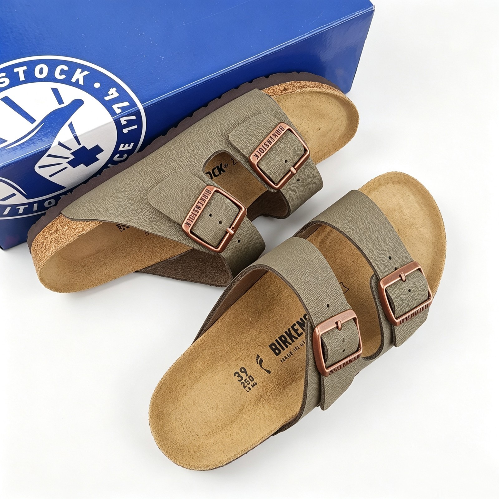 New Birkenstock Arizona Footbed Birko-Flor Unisex Stone Shoes US6-11