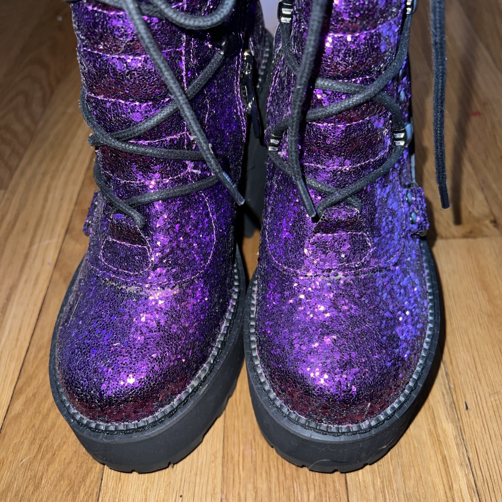 Killstar Platform Boots Heels Size 5 Glitter Purple Cosplay Goth Halloween NWOB