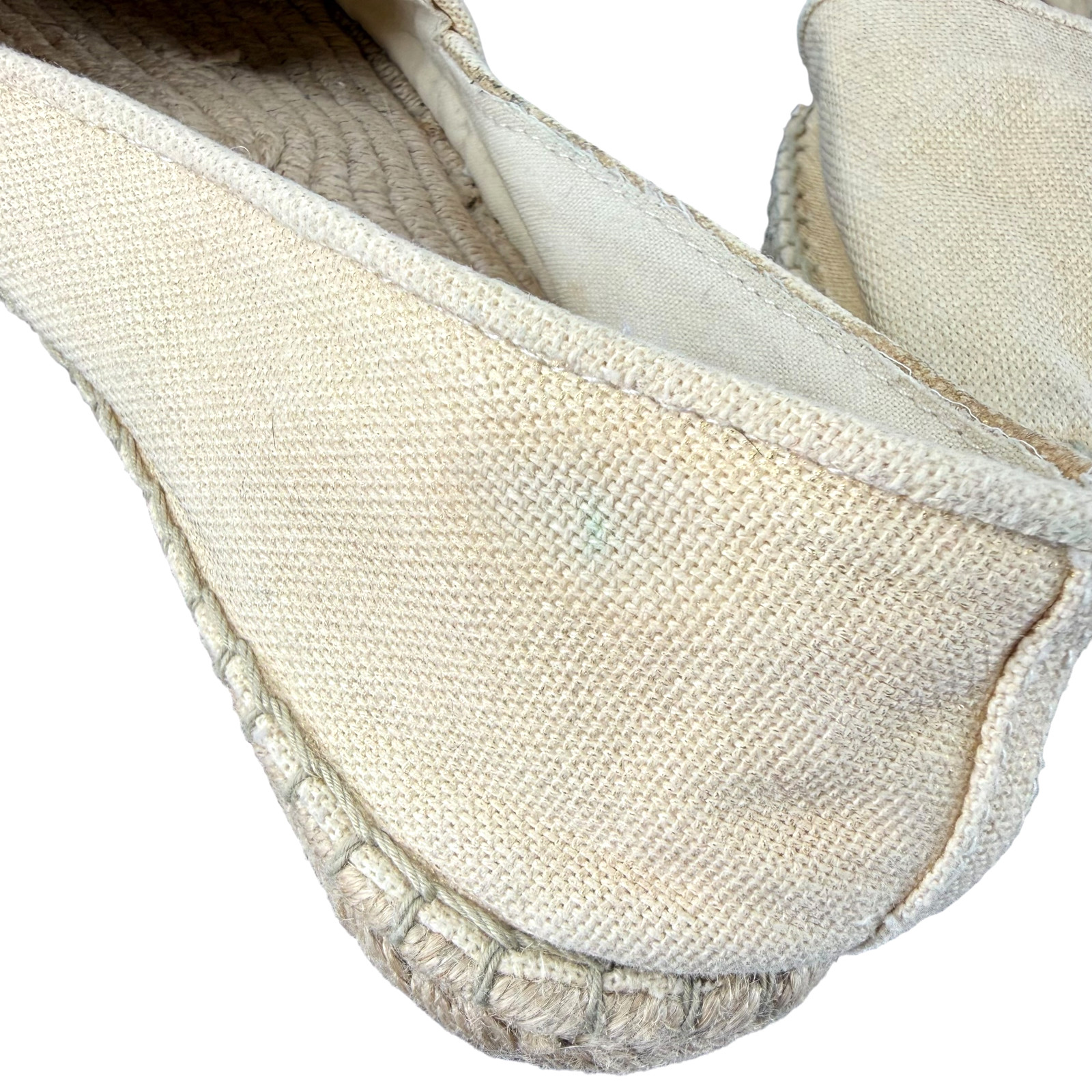Lilly Pulitzer Lia Espadrille Flats 10 Beige Gold Canvas Slip On Round Toe Jute