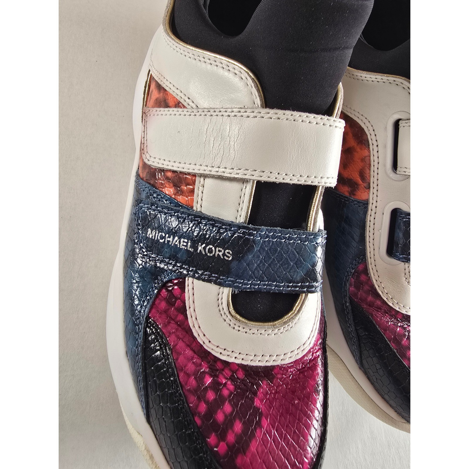 Michael Kors Cosmo Multi Color Snakeskin Embossed Platform Sneakers Straps