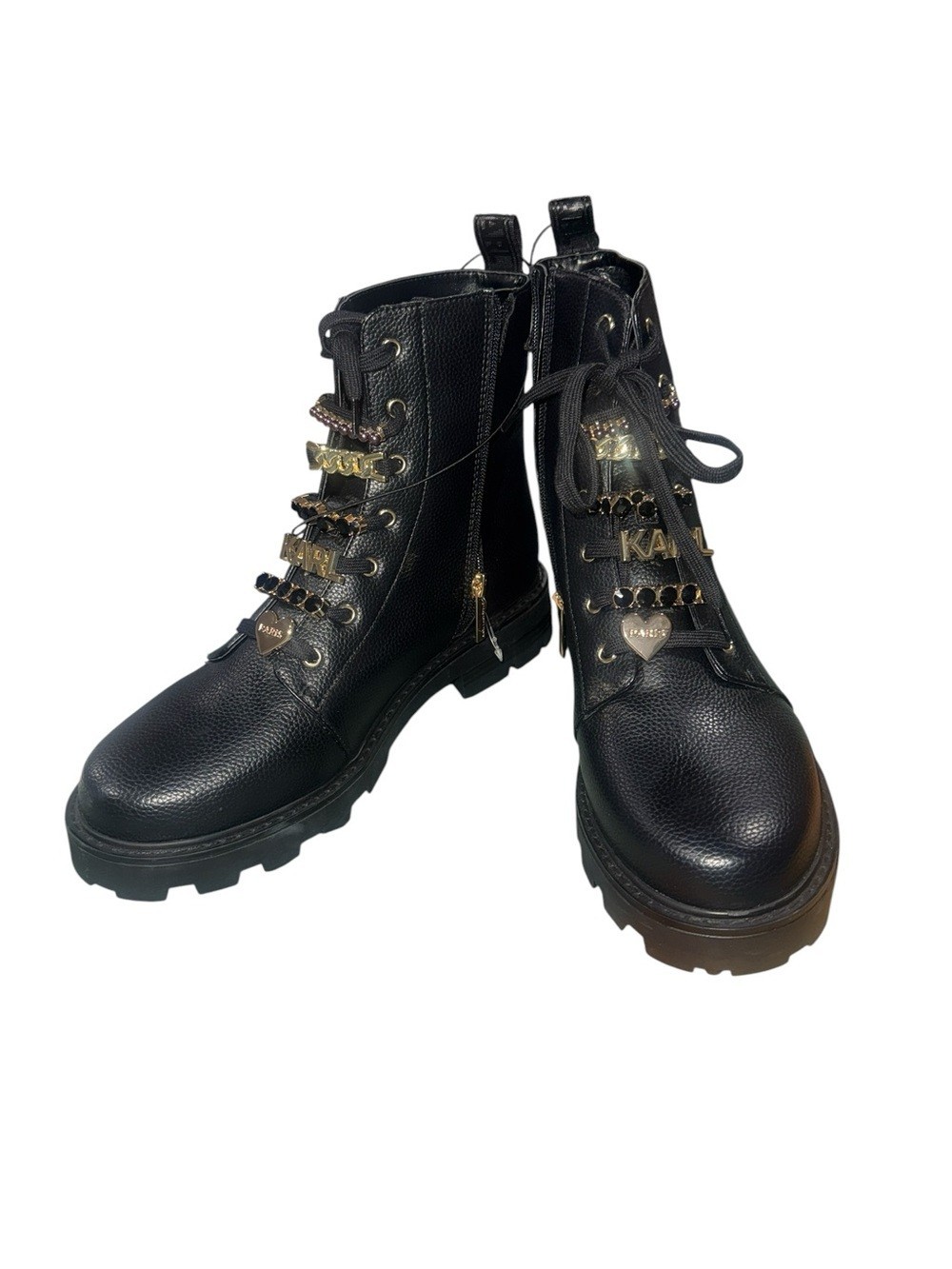 NEW $110 KARL LAGERFELD PARIS Mela Women’s Lace-Up Combat Boots Logo Zipper 10