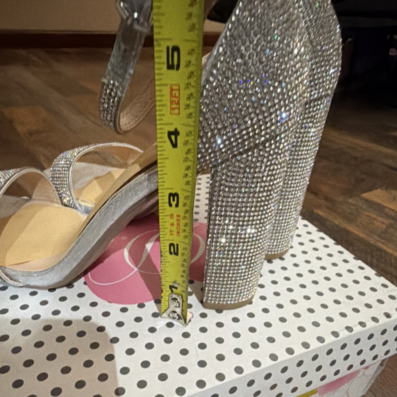 Delicious Silver Rhinestone Strappy Block Heel Ankle Strap heels Size 7