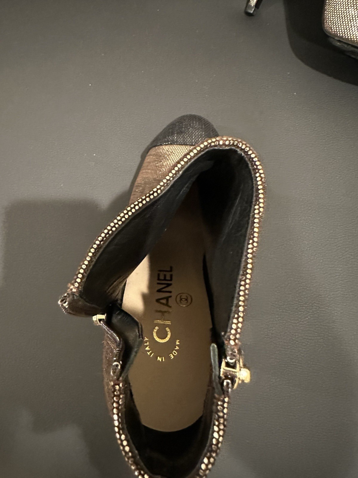 Original Chanel Metallic Cap-Toe Platform Ankle Boots Heels Women’s EU 36.5