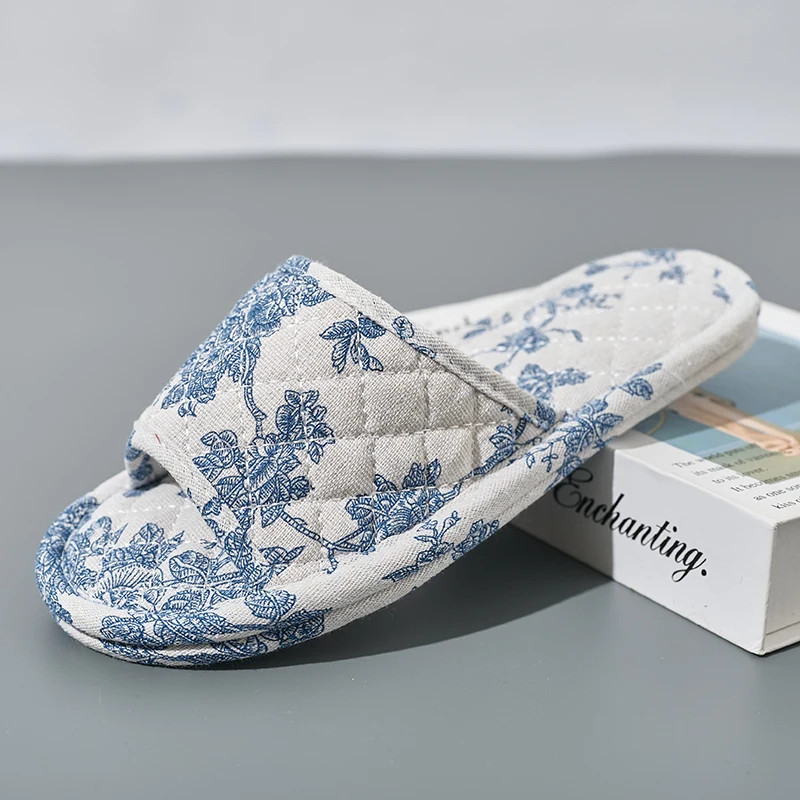 Women Home Slippers Soft Cotton Floral Floor Shoes Antislip Bedroom Slippers Lig