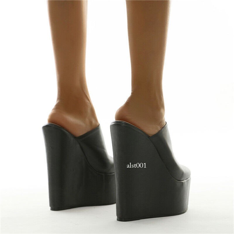 Women High Heels Platform Mules Closed Toe Clogs Wedge Sandals Slide Dress Shoes