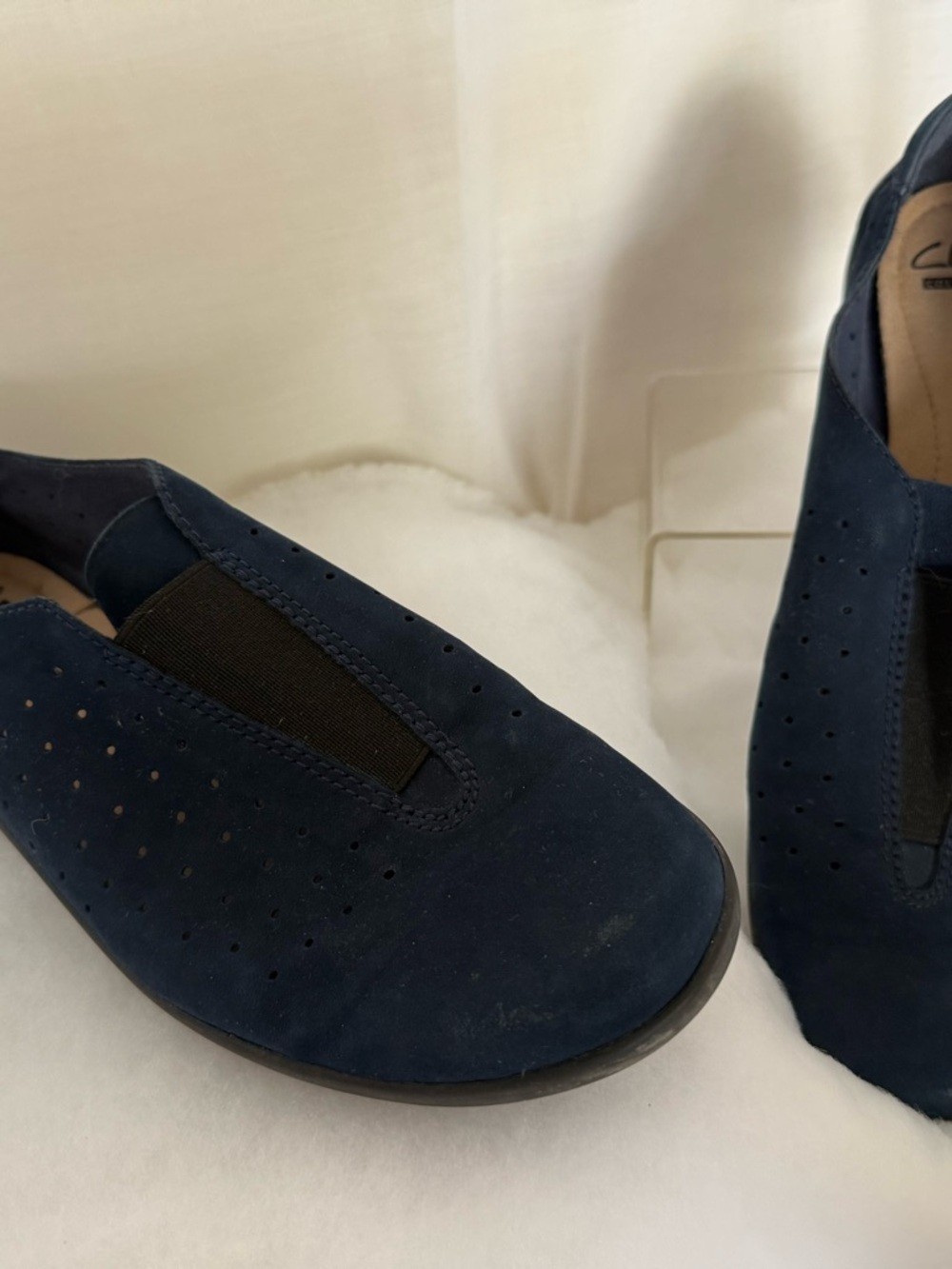 Clarks Navy Suede Perforated Slip-On Loafers