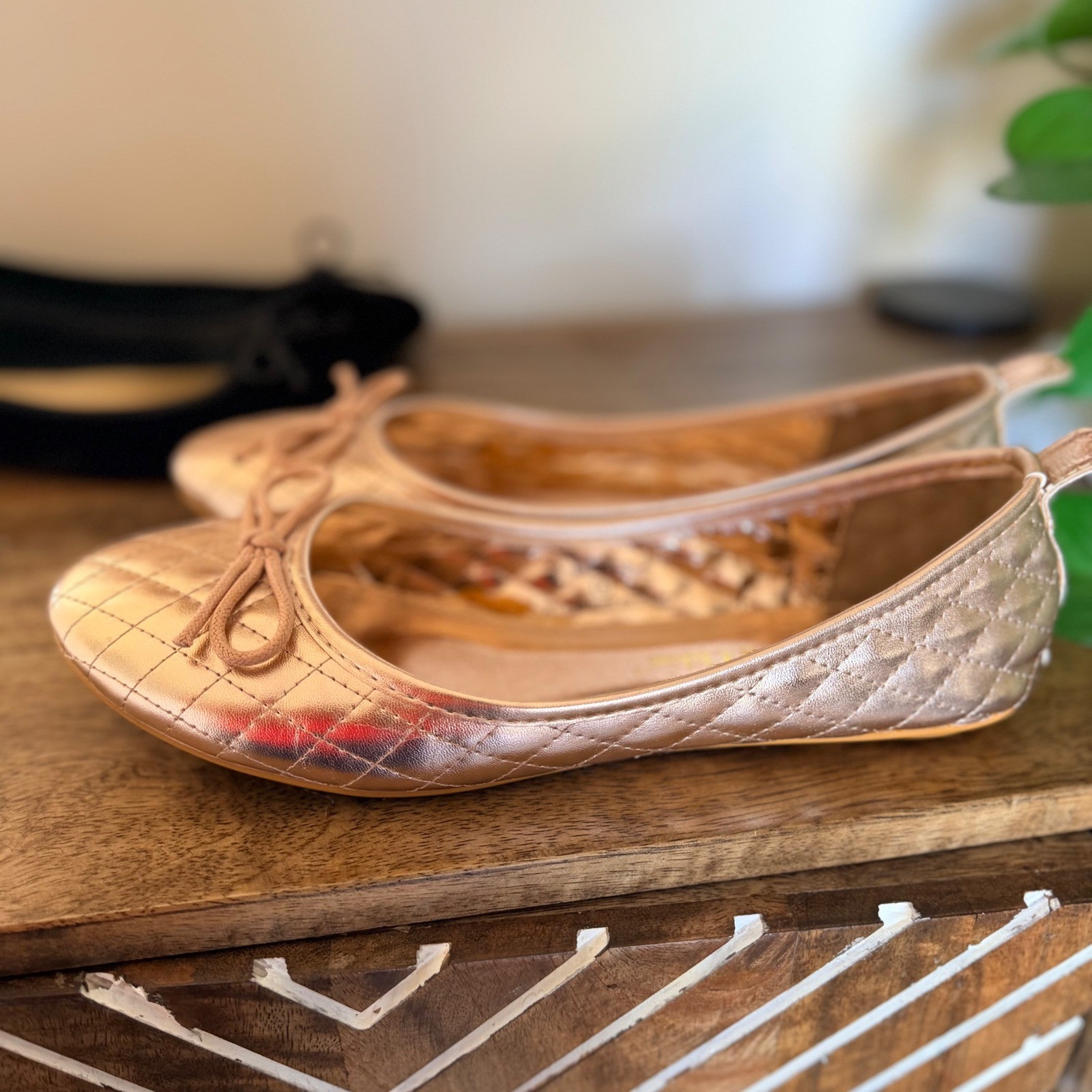 Chase & Chloe GAP Ballet Flats Women 8 Rose Gold Black Bundle Quilted Velvet Bow