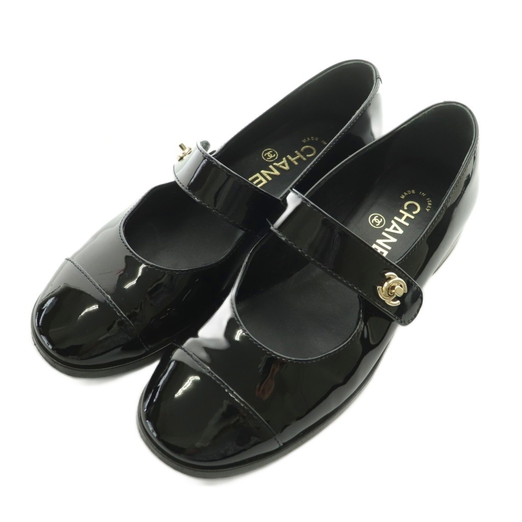 【shoes】CHANEL Turnlock Coco Mark Mary Jane Flat Pumps Round Toe Low Heel