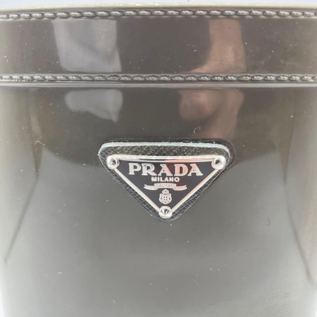 PRADA Short Rain Boots Olive Green Rubber Size 22.5cm 3.5cm Heel