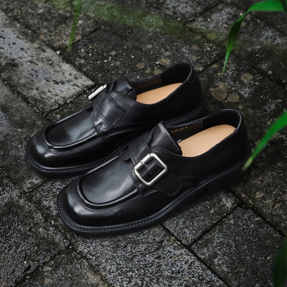 Womens Retro British Real Leather 3.5cm Low Chunky Block Heels Spring Shoes Size