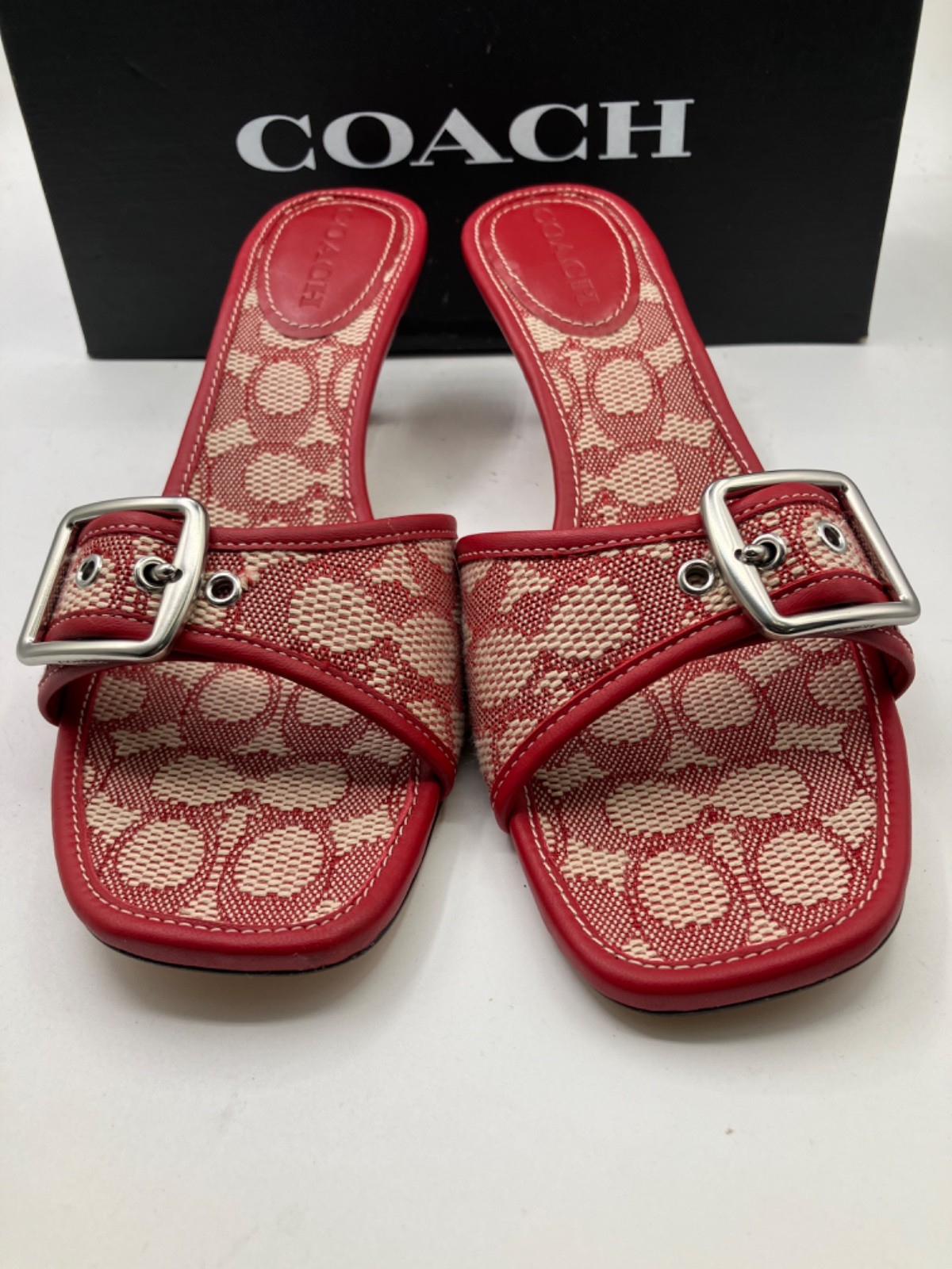 Coach Women’s Margot Sig Txt JQD Signature Kitten Heels Ruby US 11 B