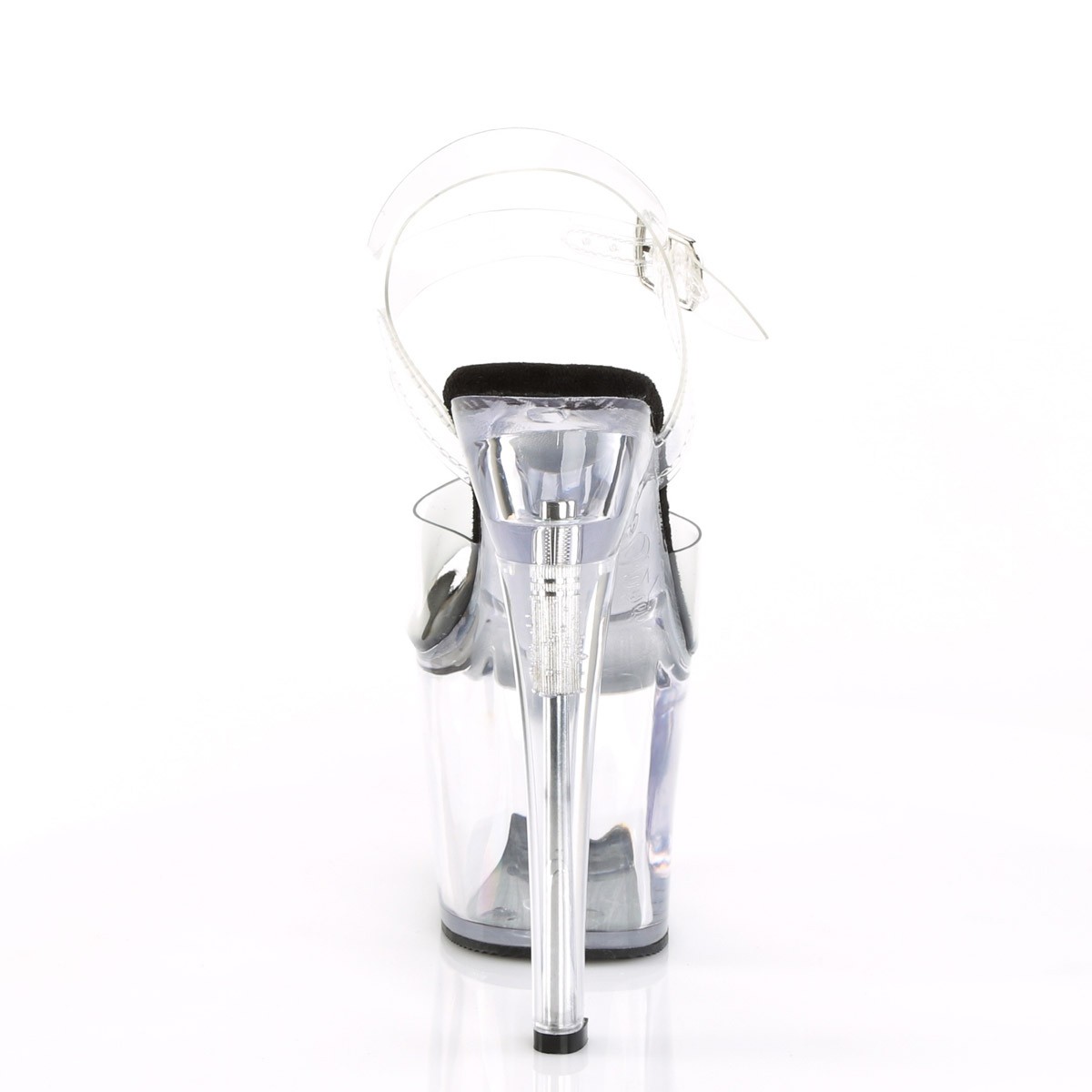Pleaser 7 Inch Heel 3 1 4 Platform Clear Ankle Strap Clr-Blk/Clr sz 6