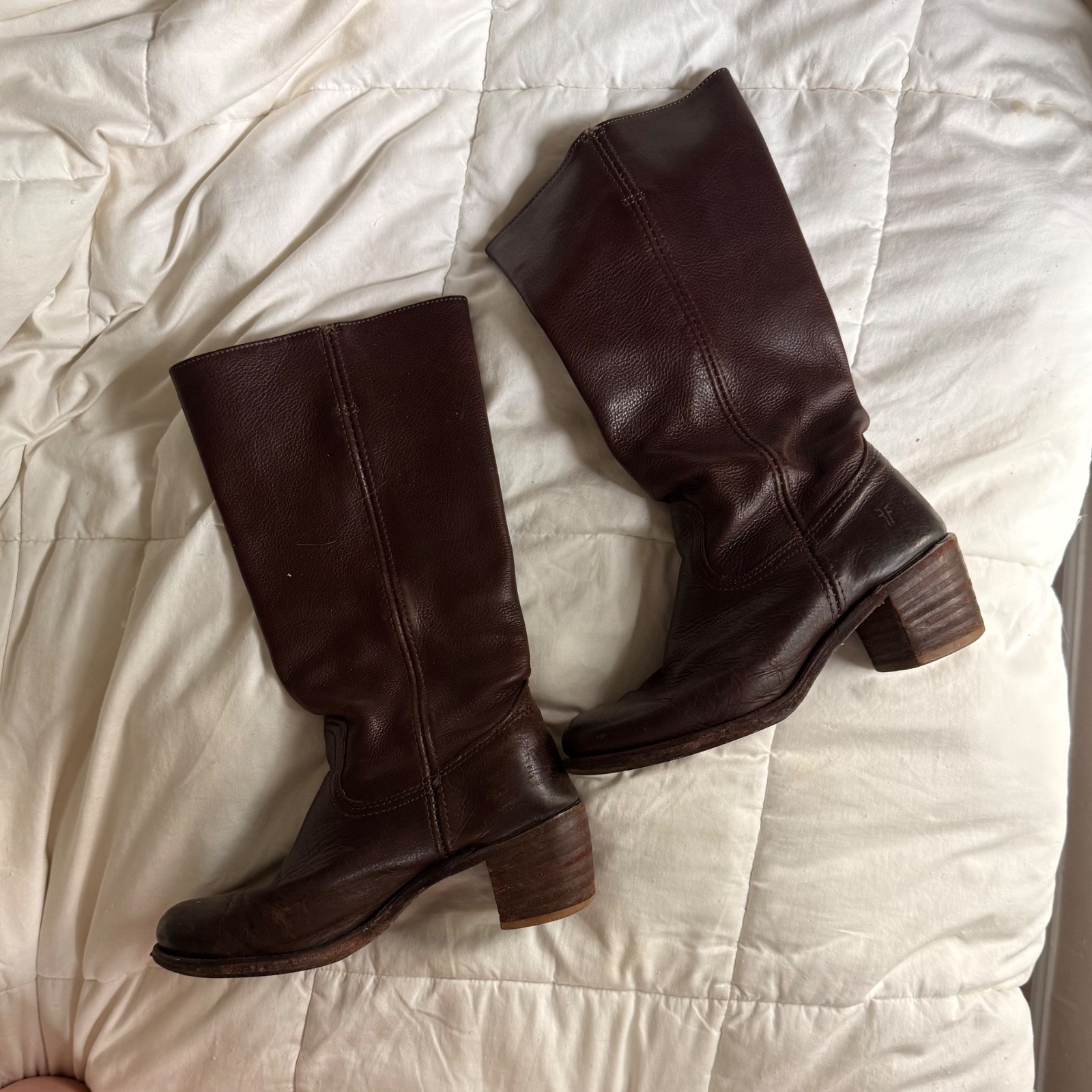 Vintage Frye Campus Leather Banana Boots Women 9 M Yellow Square Toe Western