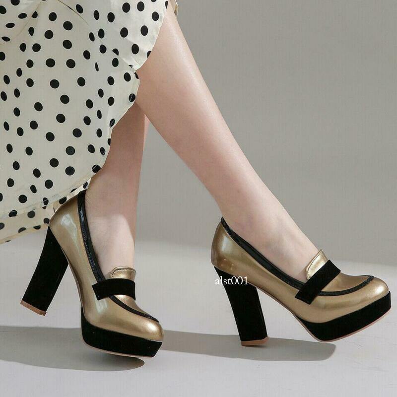 Women’s Platform Plus Size Pointed Chunky Block Heeled Pumps Shoes Party