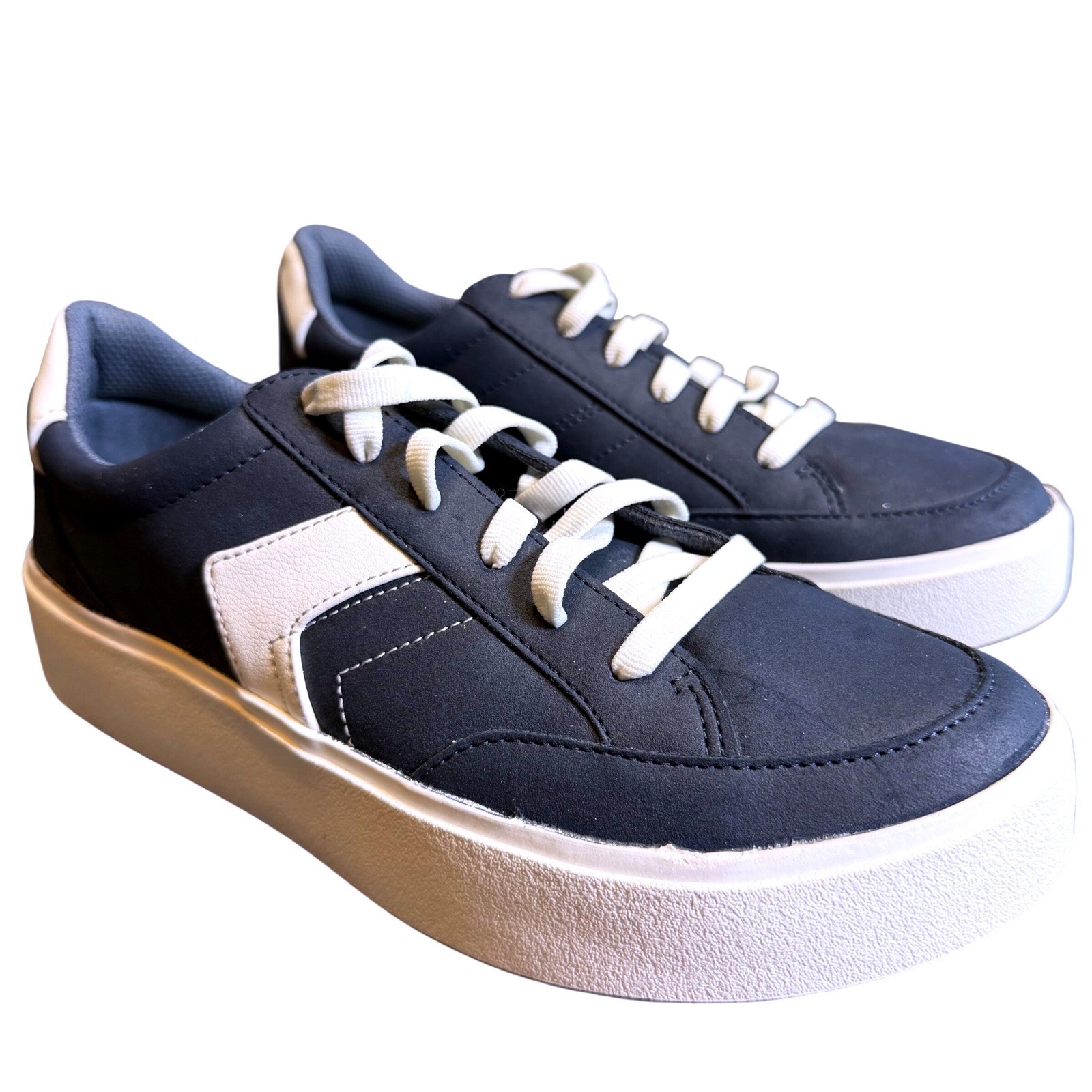 Dr Scholls Madison Lace Womens 8 Navy Blue White Platform Sneakers
