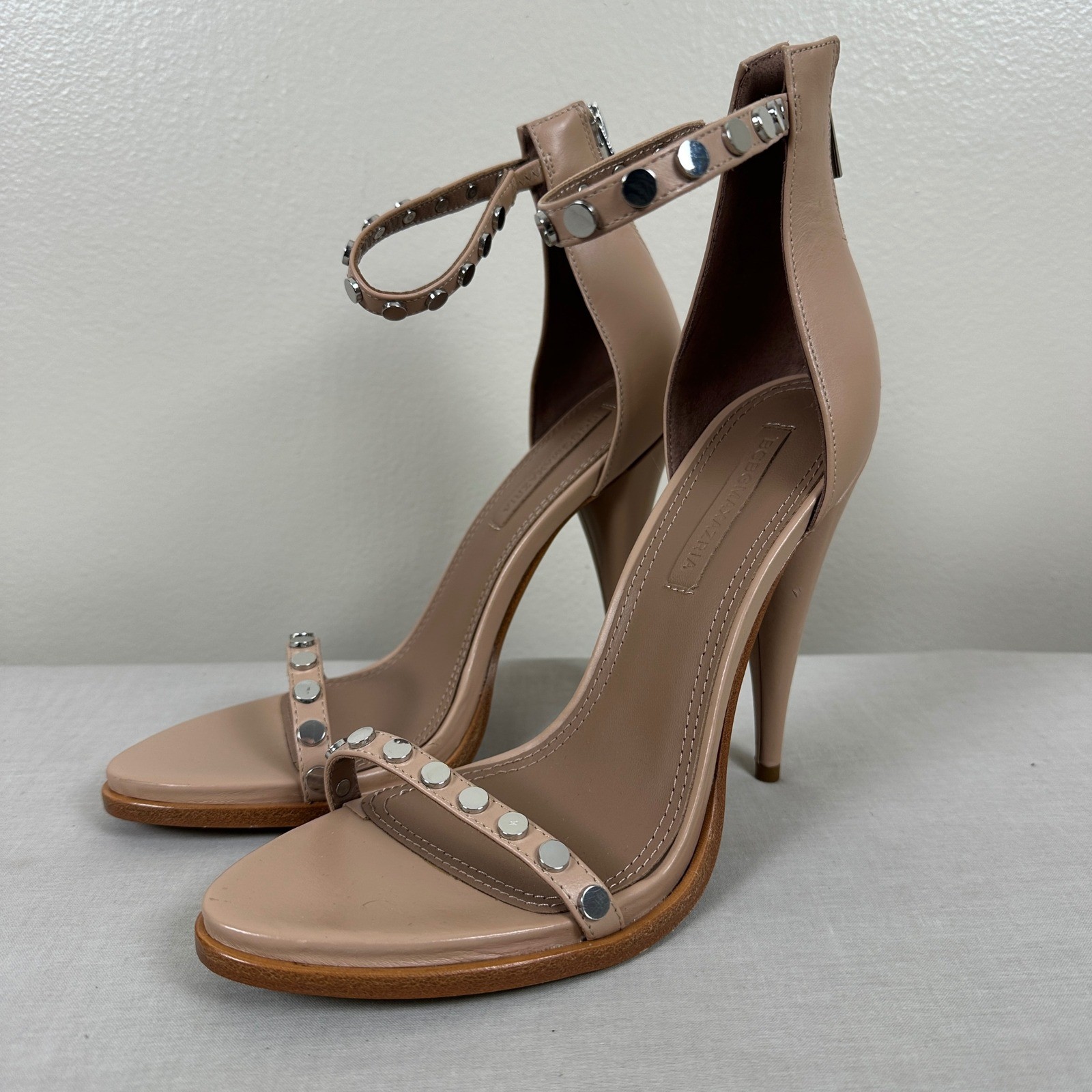 BCBGMAXAZRIA Women’s 9 Marie Studded Ankle Strap Sandals Beige Party Chic