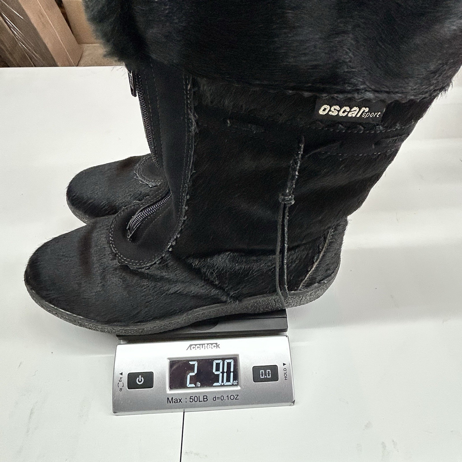 Oscar Sport Christina Black Fur Boots 41/10 Zip Apres-Ski Italian Winter Pull On