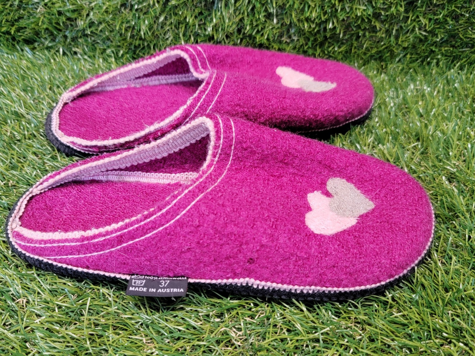 Kitz Pichler Austria Boiled Wool Hot Pink Slippers Women’s House Shoes Sz 37 EUR