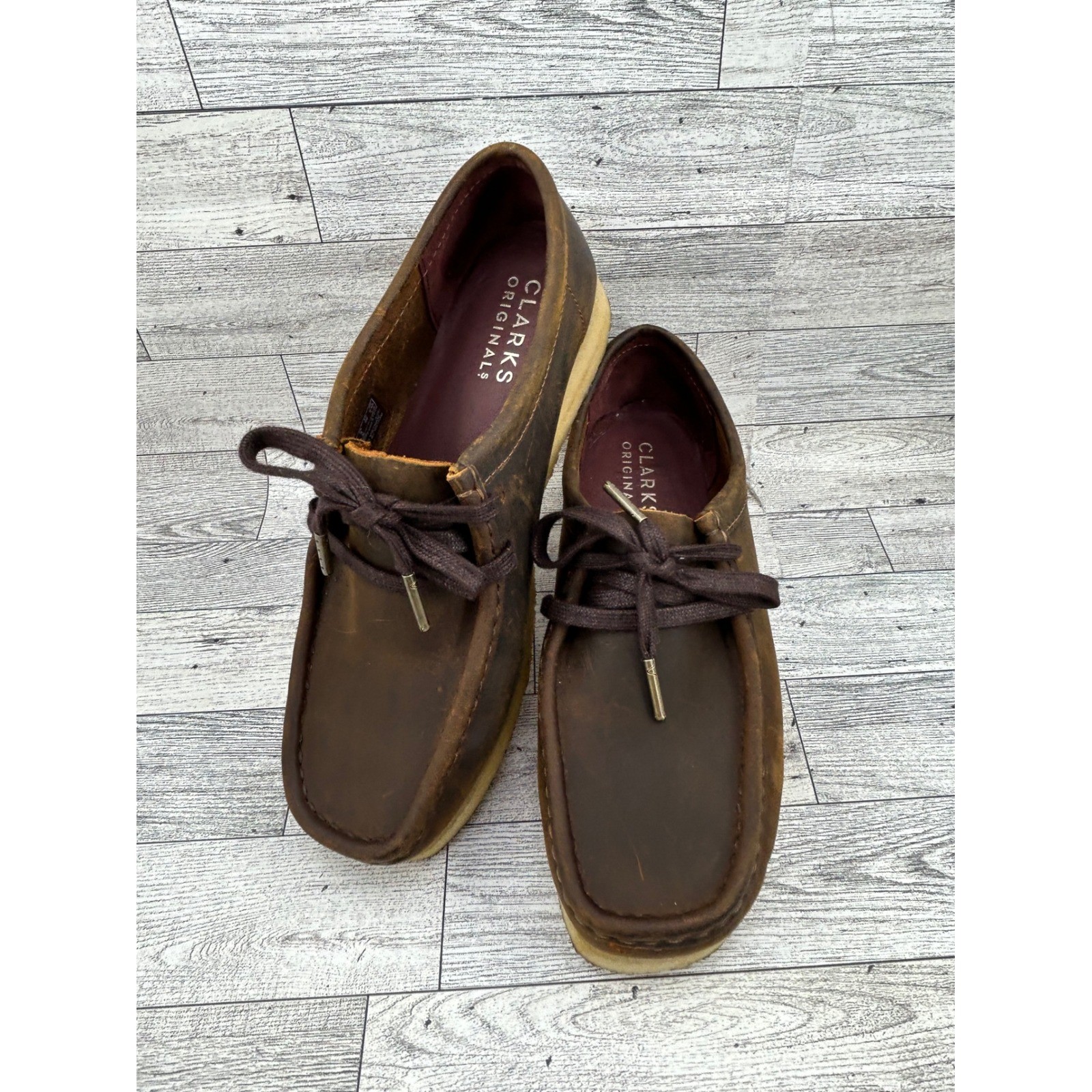 Clarks Originals Wallabee Beeswax Leather Moccasin Shoes Brown Women Sz 8M