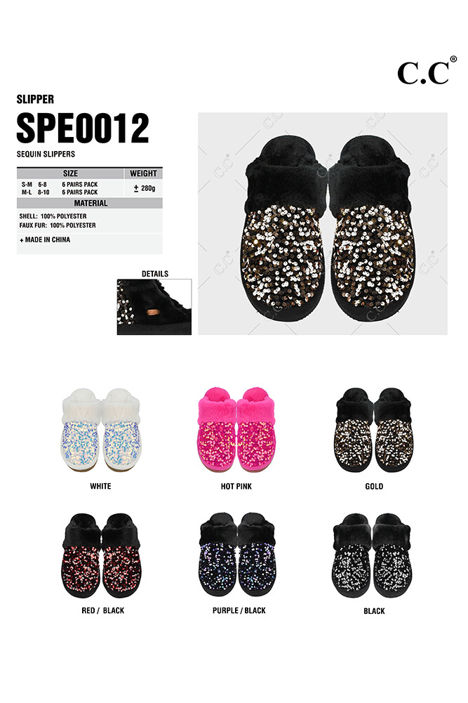 C.C Exclusive Women’s Solid Color Sequin Cuff Winter Indoor and Outdoor Slippers