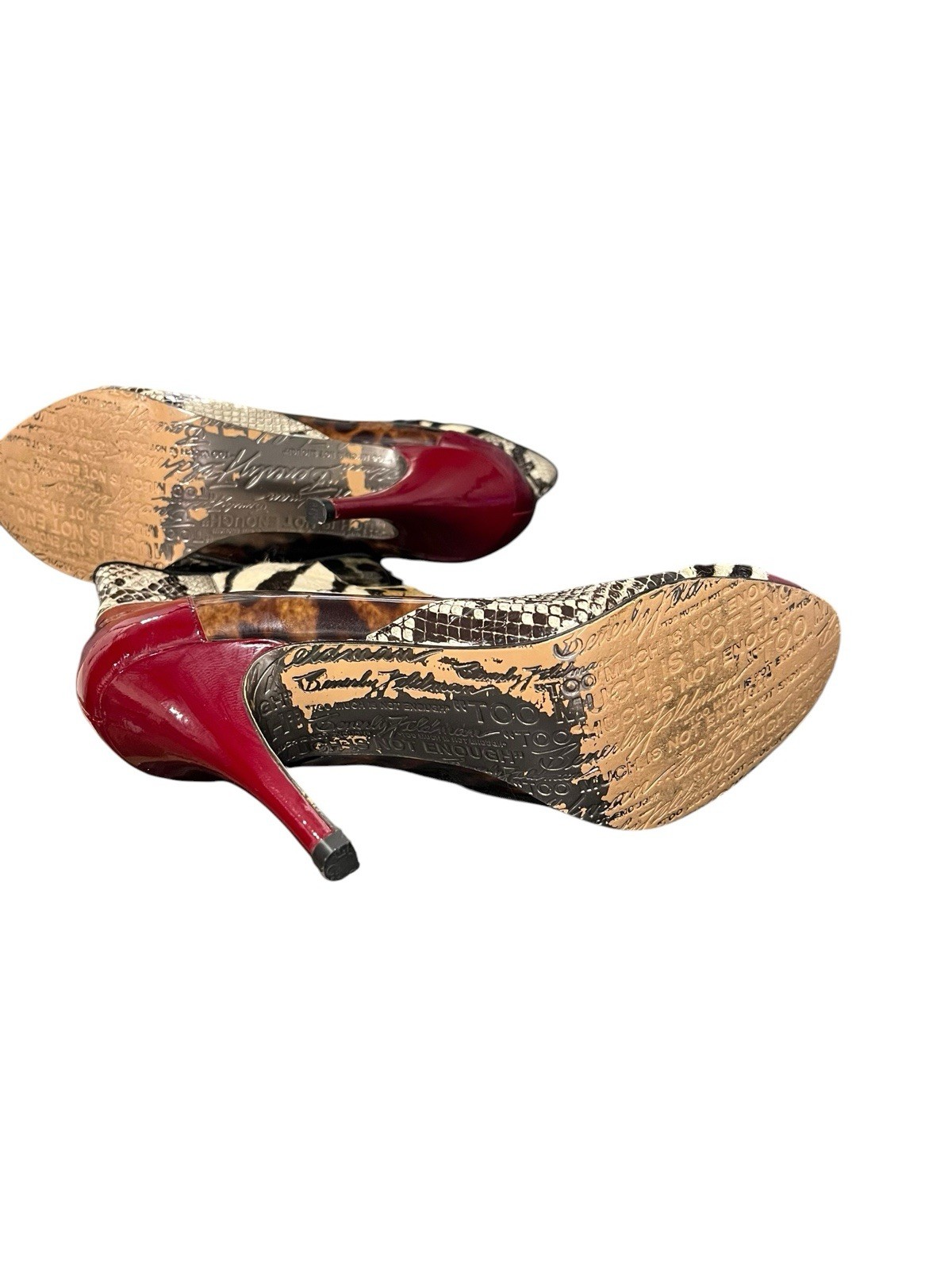 Beverly Feldman Women’s Ankle Bootie in animal print, open toe, zip, 9M