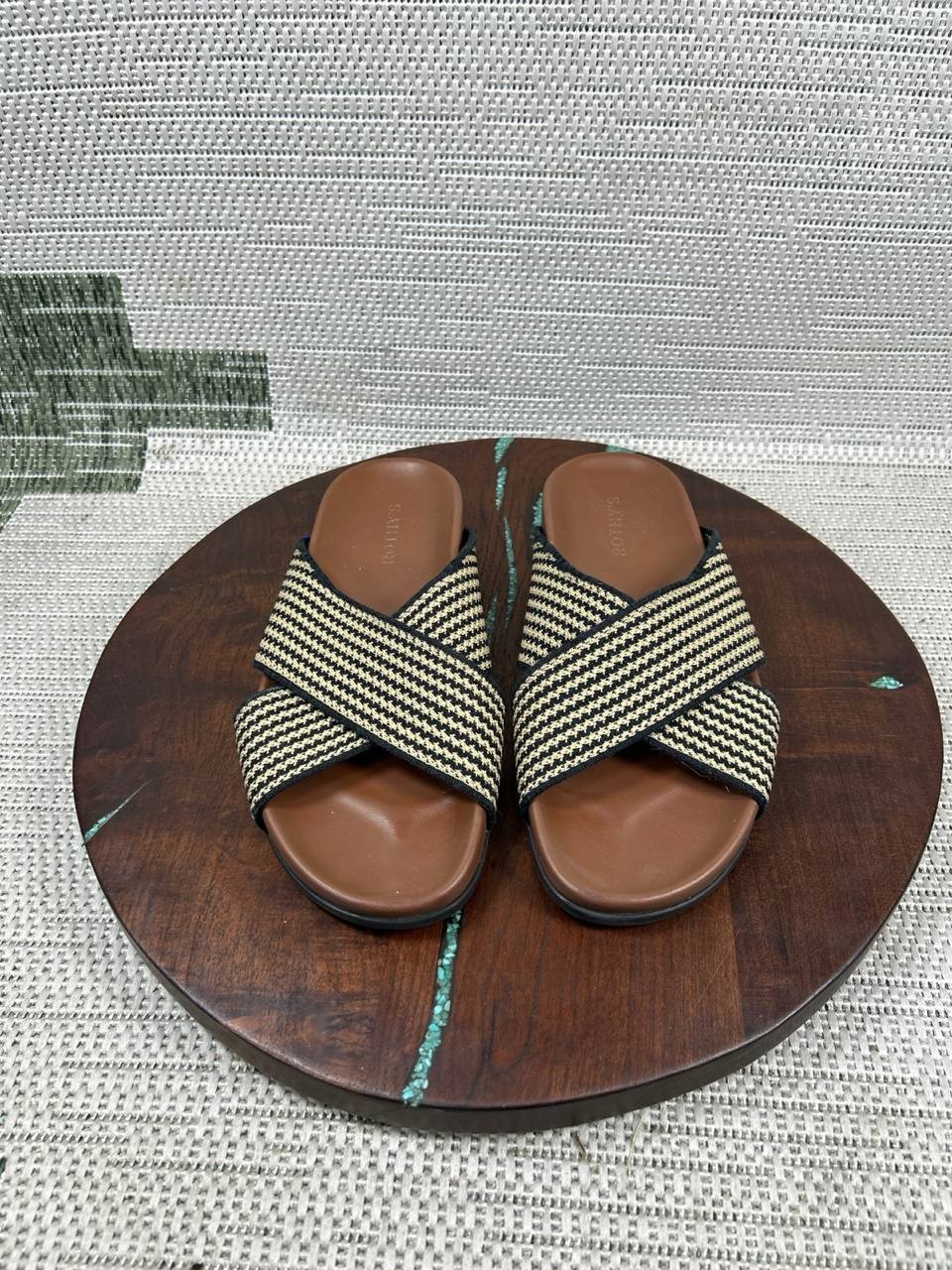 Rothy’s Sandals Womens Size 8.5 The Weekend Slide Toffee Stripe Knit Slip On