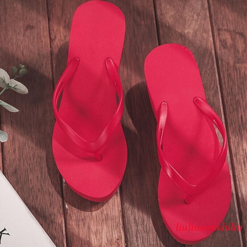 Womens Wedges Flip Flops Summer High Heels Sandals Platform Slippers Solid Shoes